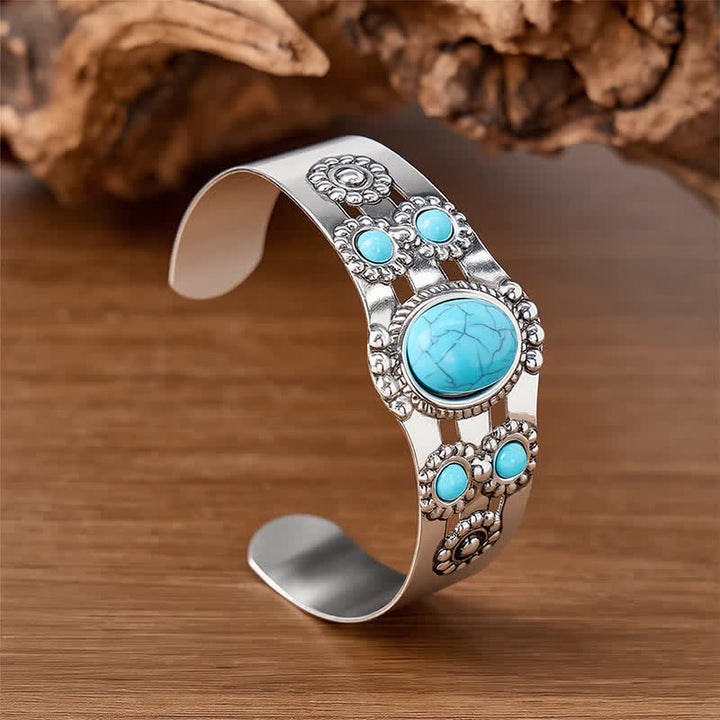 Desert Sun Crackle Turquoise Stone Open Cuff Bracelet - Silver - image 0