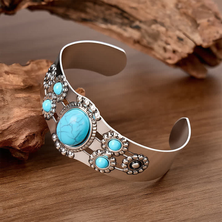 Desert Sun Crackle Turquoise Stone Open Cuff Bracelet - image 2