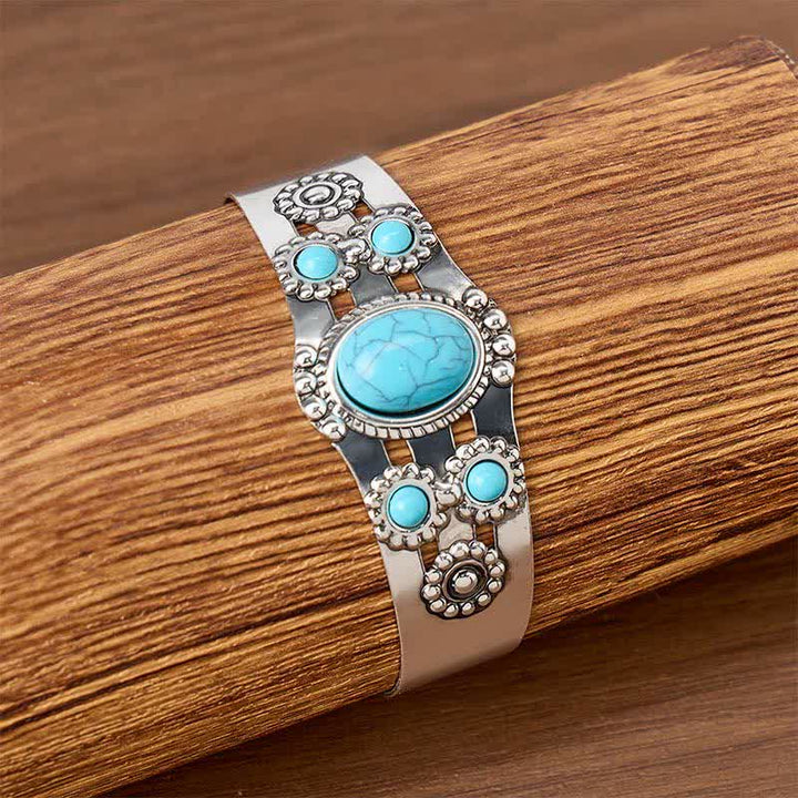 Desert Sun Crackle Turquoise Stone Open Cuff Bracelet - image 1