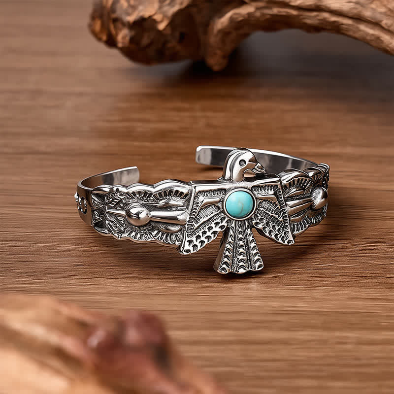 Western Eagle Thunderbird Turquoise Open Cuff Bracelet - image 3