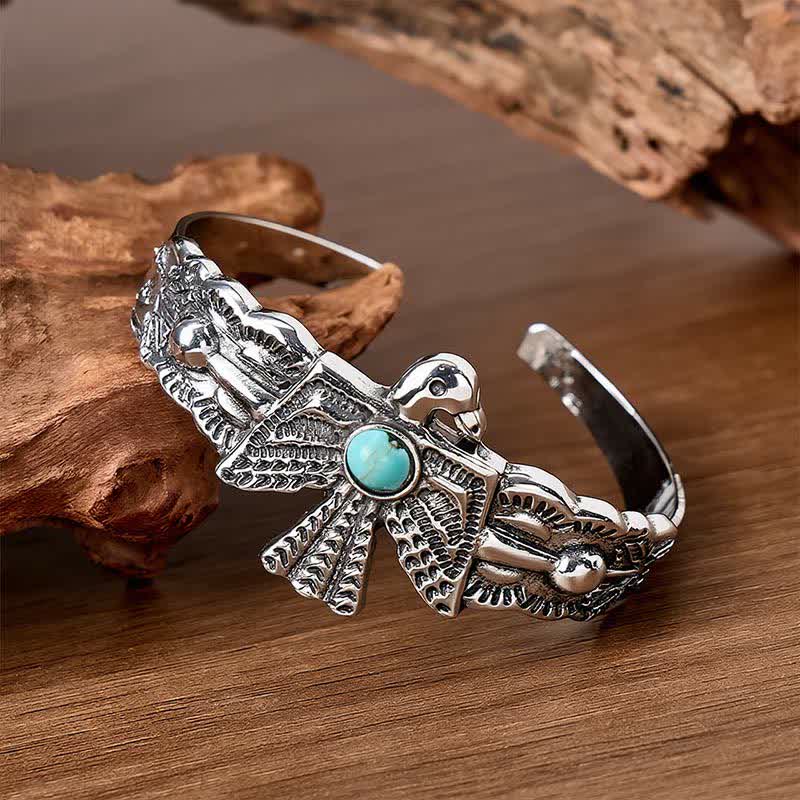 Western Eagle Thunderbird Turquoise Open Cuff Bracelet - Silver - image 0