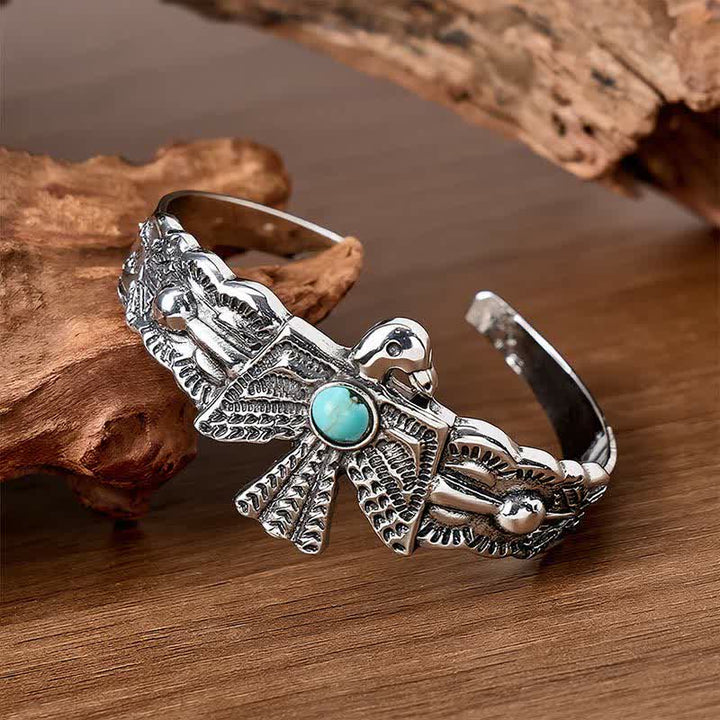 Western Eagle Thunderbird Turquoise Open Cuff Bracelet - Silver - image 0