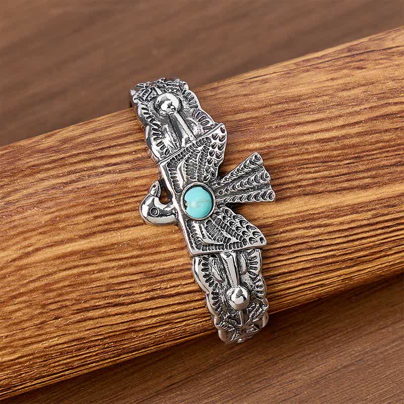 Western Eagle Thunderbird Turquoise Open Cuff Bracelet - image 2