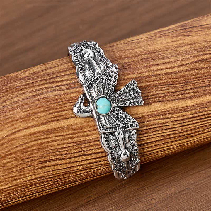 Western Eagle Thunderbird Turquoise Open Cuff Bracelet - image 2