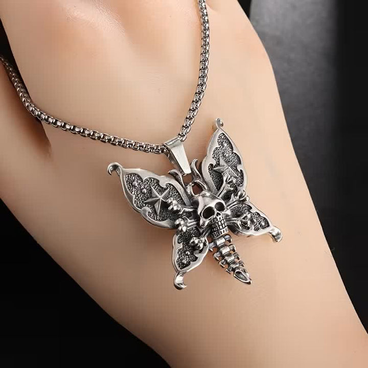 Nocturne Skull Butterfly Gothic Moth With Star Wings Necklace - image 3