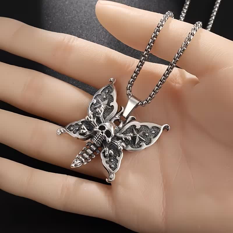Nocturne Skull Butterfly Gothic Moth With Star Wings Necklace - image 2