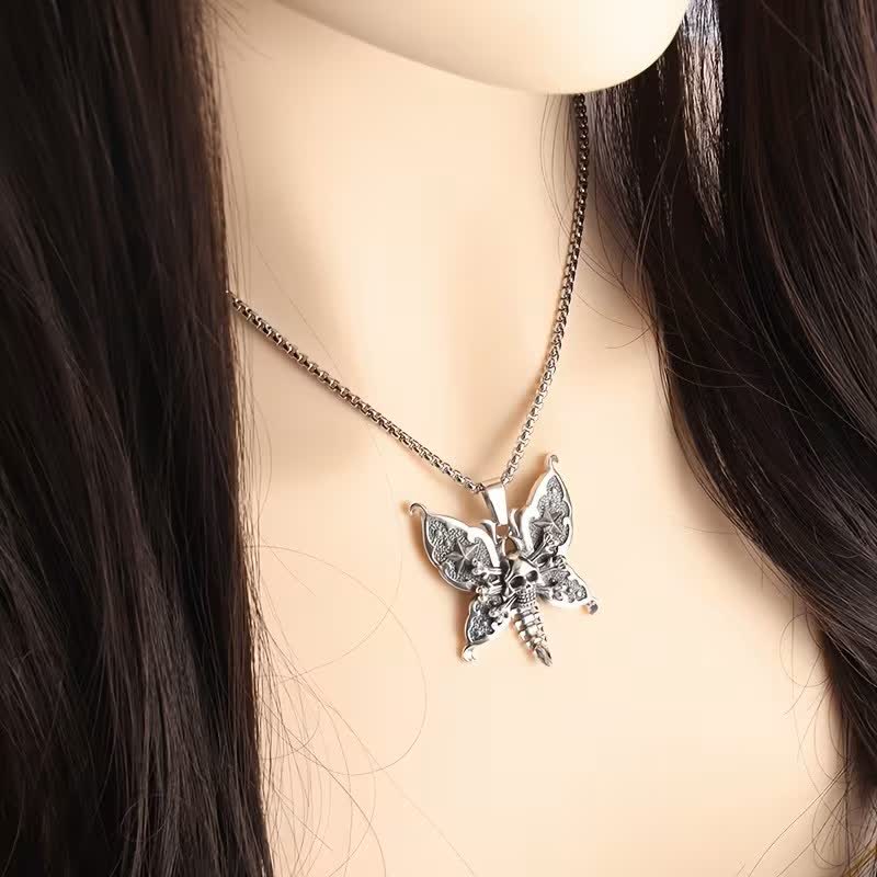 Nocturne Skull Butterfly Gothic Moth With Star Wings Necklace - image 1