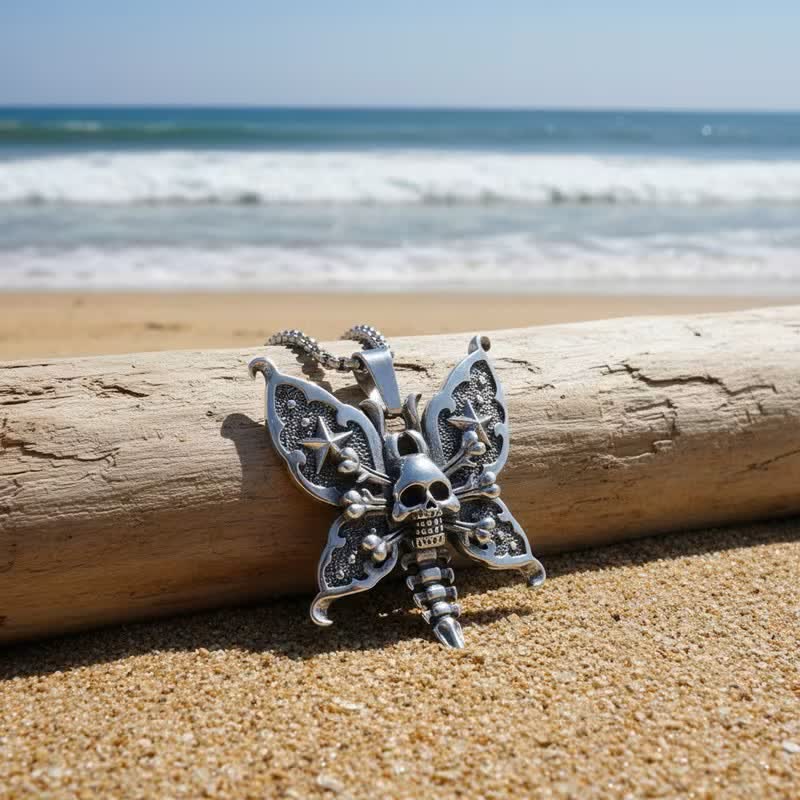 Nocturne Skull Butterfly Gothic Moth With Star Wings Necklace - image 4