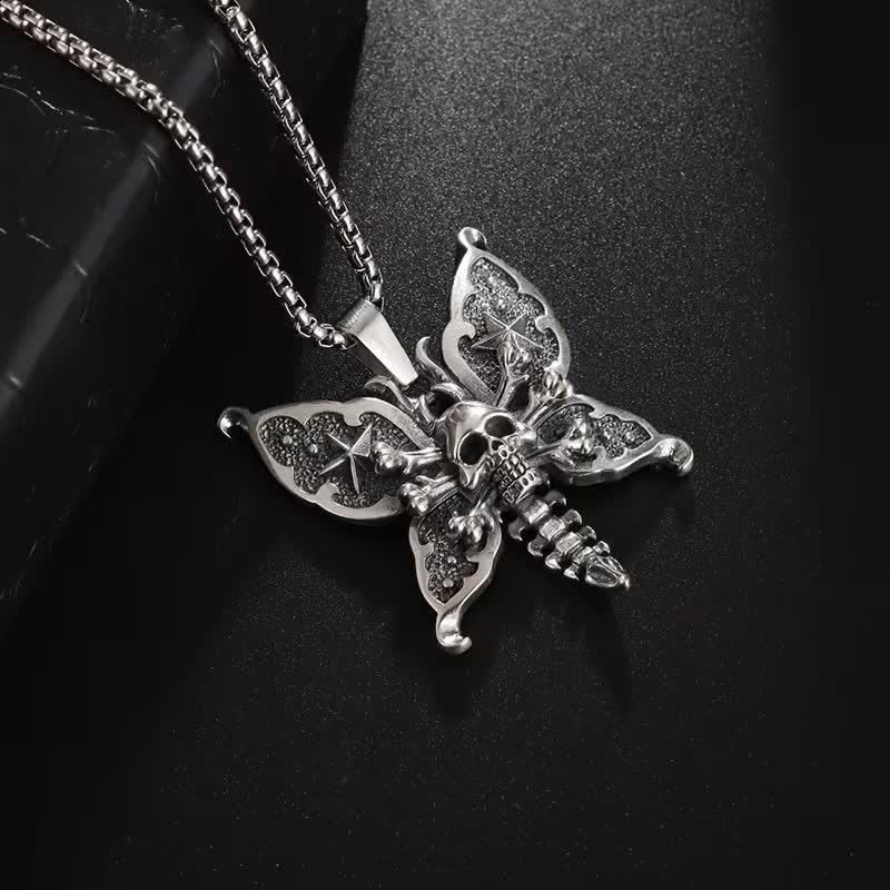 Nocturne Skull Butterfly Gothic Moth With Star Wings Necklace - image 7