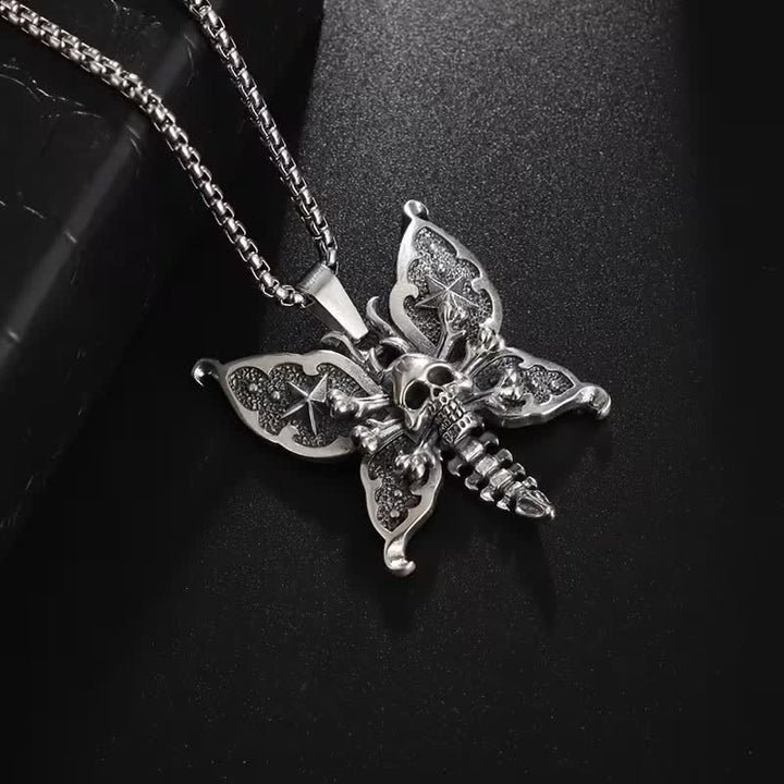 Nocturne Skull Butterfly Gothic Moth With Star Wings Necklace - image 7