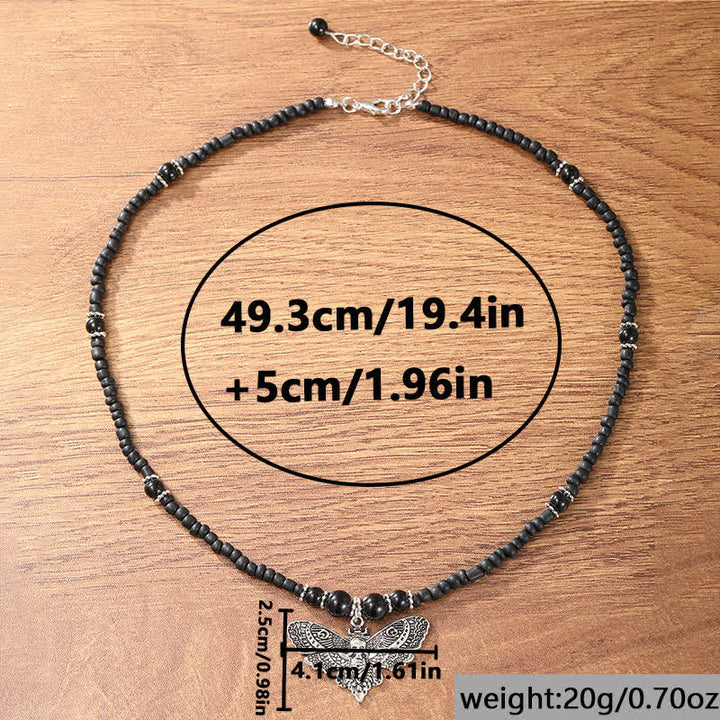 Boho Gothic Beaded Death's-Head Moth Choker Necklace - image 3