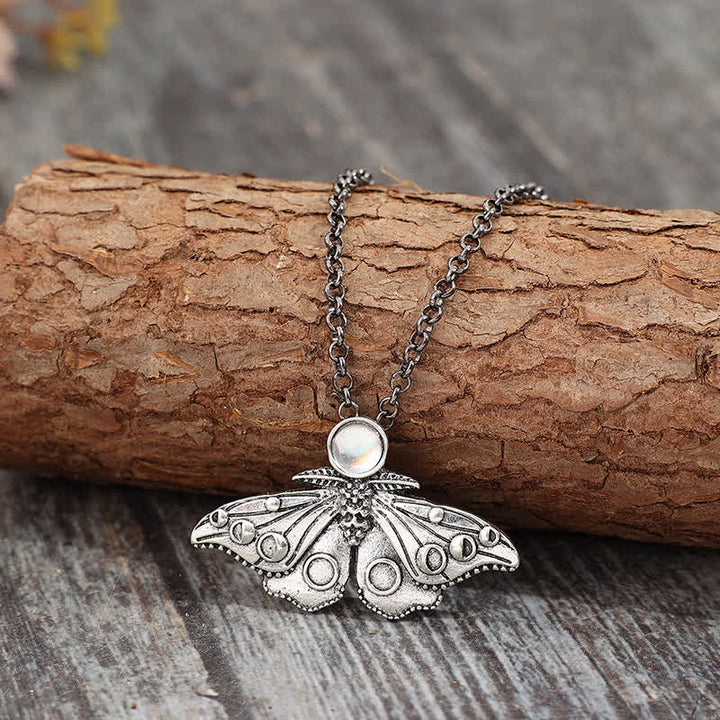 Moth & Moon Phases Death Moth Pendant Necklace - Silver - image 0