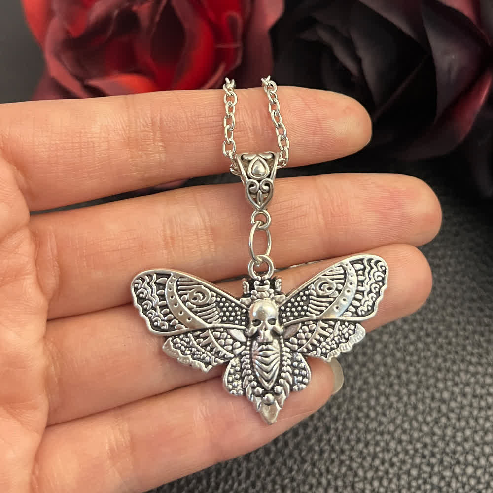 Death Embraces Beauty Gothic Skull Moth Pendant Necklace - image 2