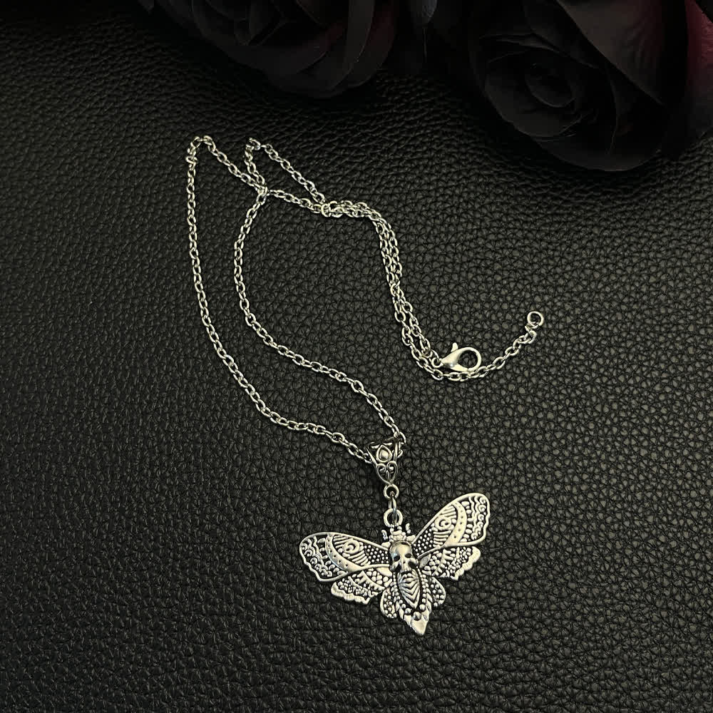 Death Embraces Beauty Gothic Skull Moth Pendant Necklace - image 1