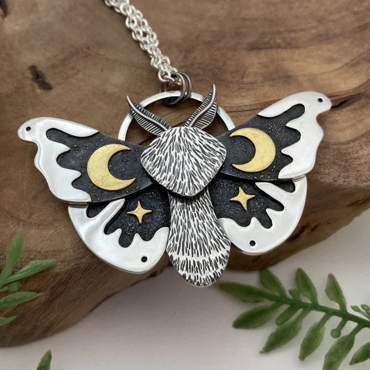 Gothic Moons & Stars Celestial Luna Moth Necklace - Silver - image 0
