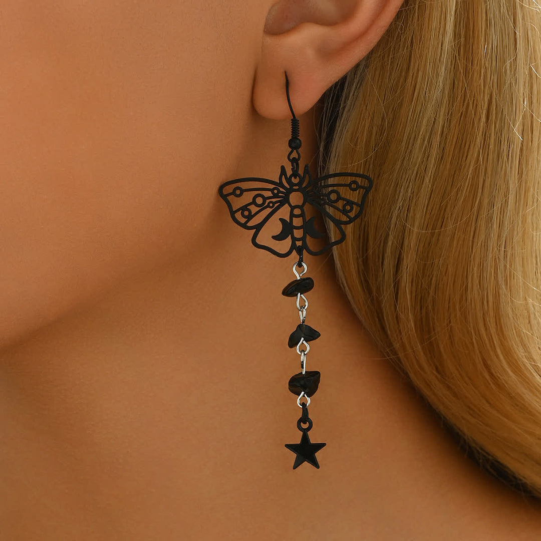 Luna Moth Celestial Moon & Star Dangle Crystal Earrings - image 4