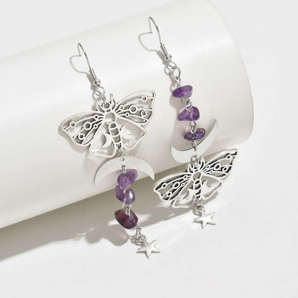 Luna Moth Celestial Moon & Star Dangle Crystal Earrings - image 1
