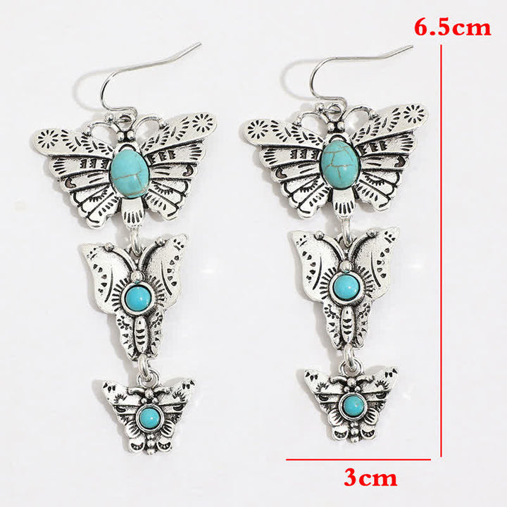 Boho Turquoise Triple Butterfly Dangle Western Earrings - image 3