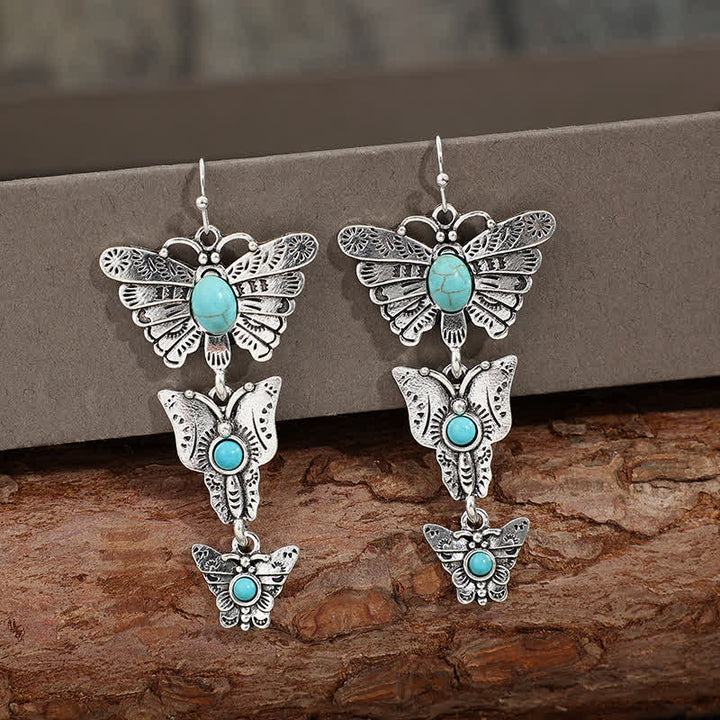 Boho Turquoise Triple Butterfly Dangle Western Earrings - image 2
