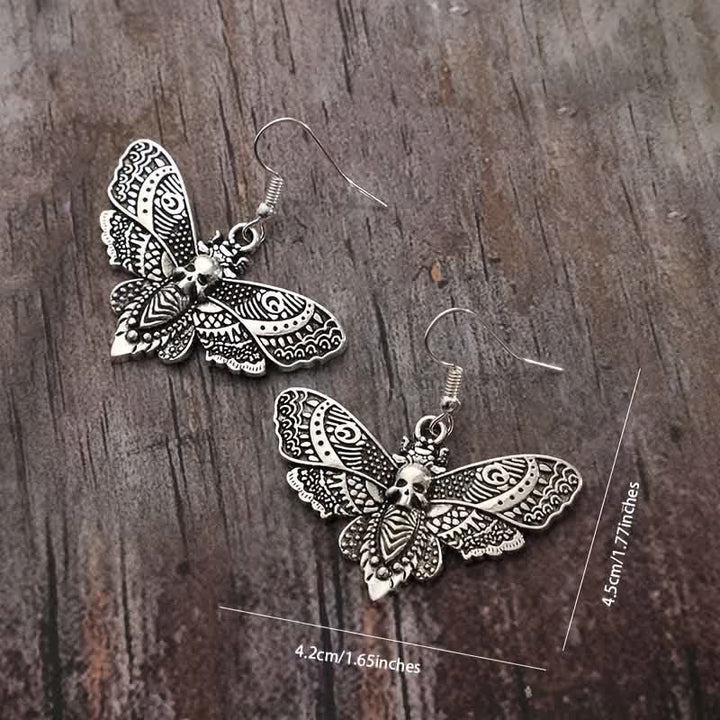 Witchy Vintage Gothic Death Moth & Skull Earrings - image 2