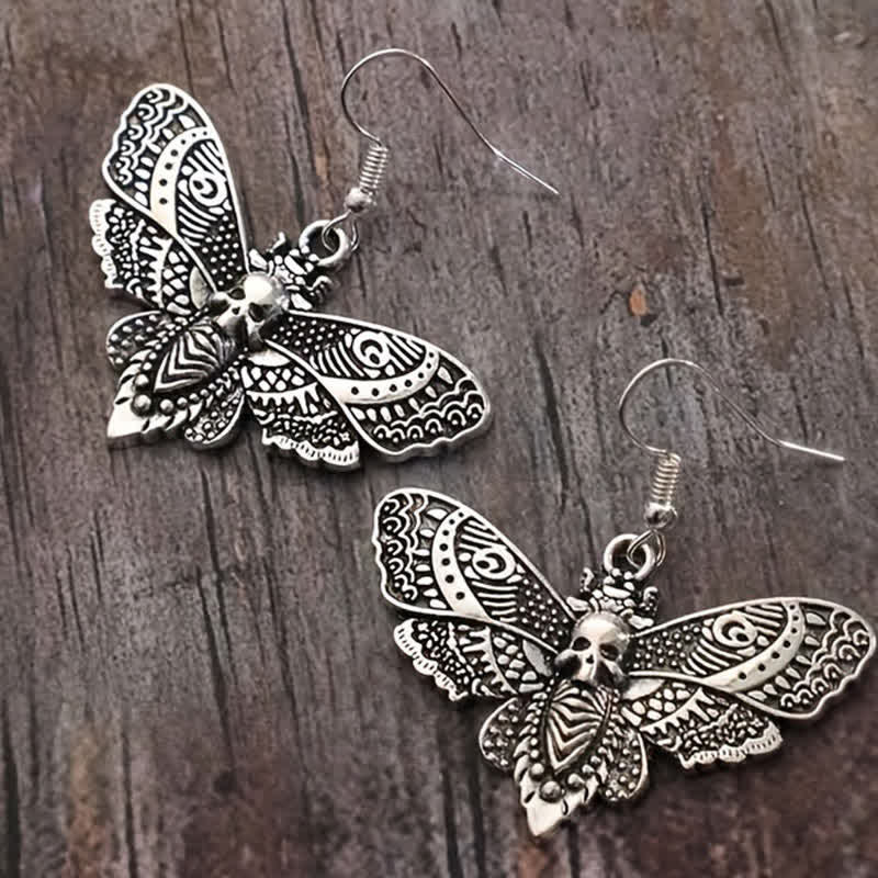 Witchy Vintage Gothic Death Moth & Skull Earrings - image 3