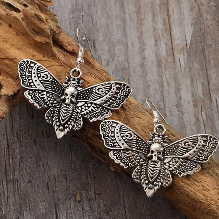 Witchy Vintage Gothic Death Moth & Skull Earrings - Silver - image 0