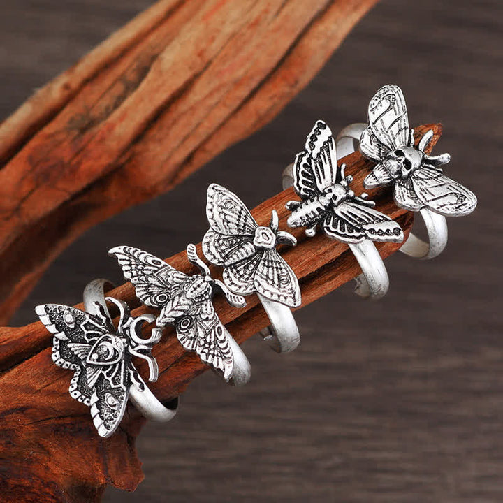 Death Skull Moth Gothic Statement Opening Ring Collection - image 0