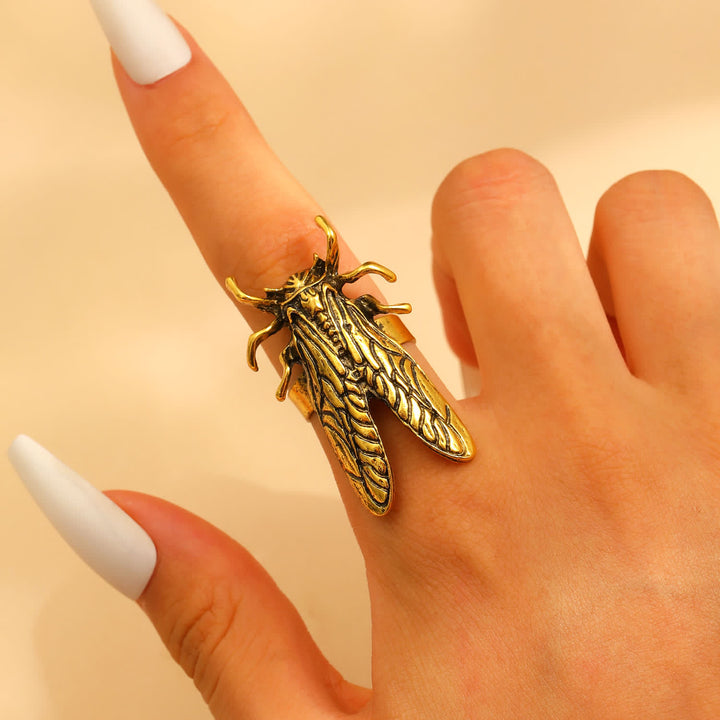 Scarab Beetle & Cicada Insect Opening Ring Collection - Cicada - Gold - image 3