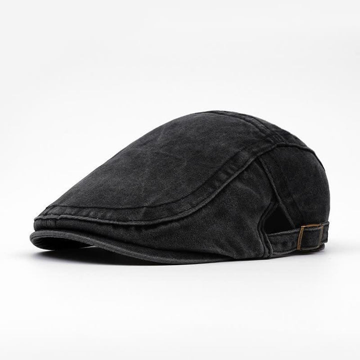 Retro Workwear-Inspired Washed Cotton Beret For Everyday - Black - Adjustable (21 5/8"-23 5/8") - image 1