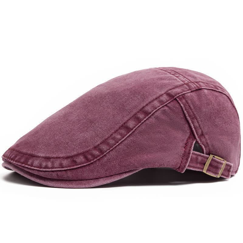 Retro Workwear-Inspired Washed Cotton Beret For Everyday - Wine - Adjustable (21 5/8"-23 5/8") - image 9