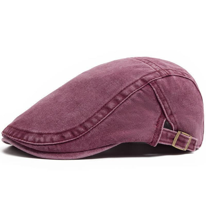 Retro Workwear-Inspired Washed Cotton Beret For Everyday - Wine - Adjustable (21 5/8"-23 5/8") - image 9