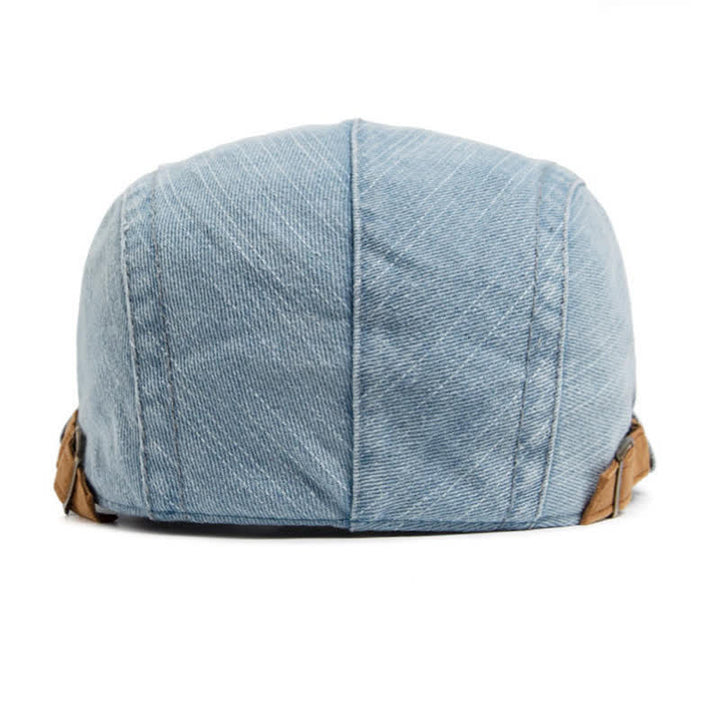 Contrast Color Washed Denim Flat Beret With Suede Brim - image 3