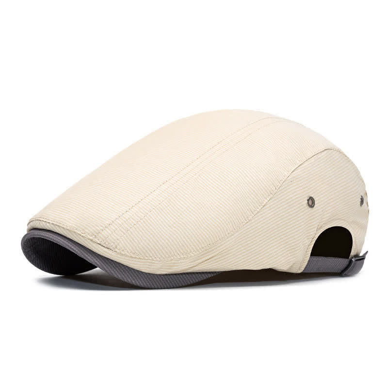 Urban Driving Cap Pinstripe Flat Beret With Adjustable Strap - Ivory - Adjustable (22"-24") - image 0