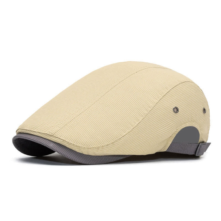 Urban Driving Cap Pinstripe Flat Beret With Adjustable Strap - Beige - Adjustable (22"-24") - image 11