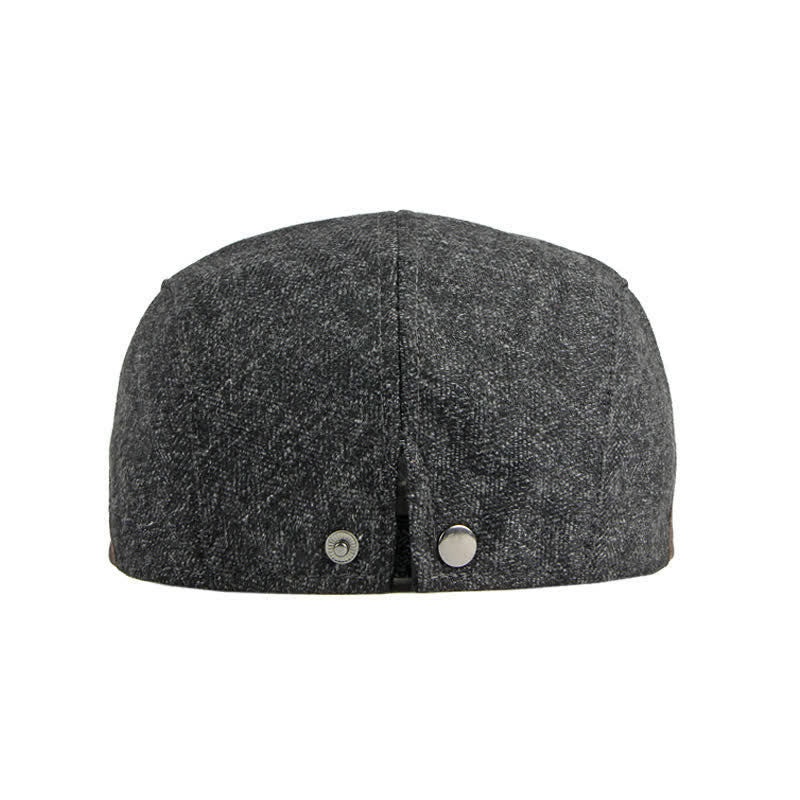 Subtle Herringbone Warm Flat Beret With Leather Trim - image 1