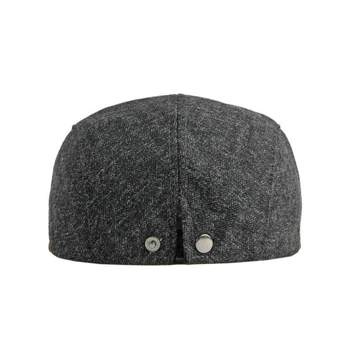 Subtle Herringbone Warm Flat Beret With Leather Trim - image 1