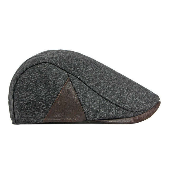 Subtle Herringbone Warm Flat Beret With Leather Trim - image 4