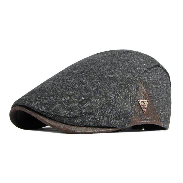 Subtle Herringbone Warm Flat Beret With Leather Trim - Gray - Adjustable (21 5/8"-23 1/4") - image 2
