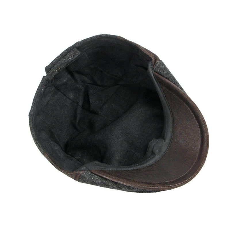 Subtle Herringbone Warm Flat Beret With Leather Trim - image 6