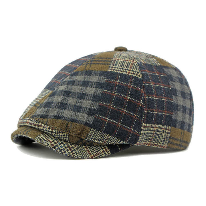 Patchwork Plaid Houndstooth Warm Newsboy Ivy Beret - Navy - Adjustable (21 5/8"-23 5/8") - image 0