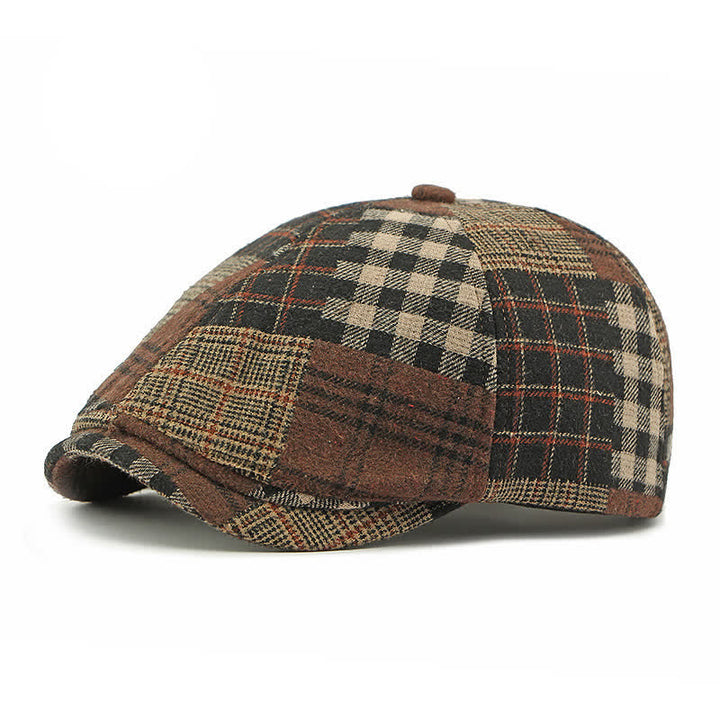 Patchwork Plaid Houndstooth Warm Newsboy Ivy Beret - Coffee - Adjustable (21 5/8"-23 5/8") - image 6