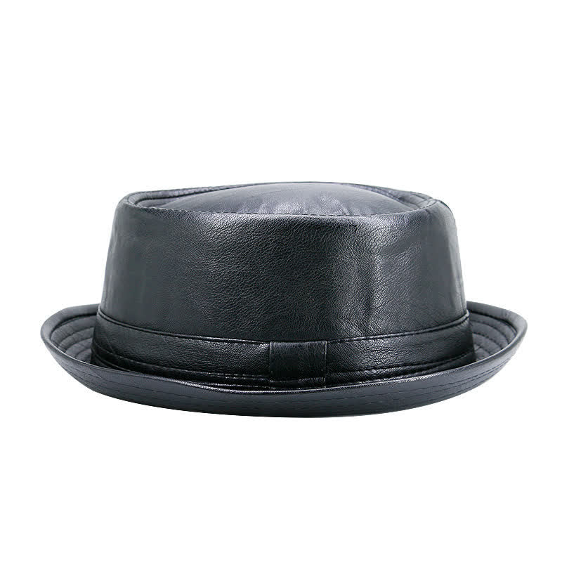 Classic Pork Pie Waterproof Leather Fedora Bucket Hat - Black - M (22"-22 7/8") - image 0