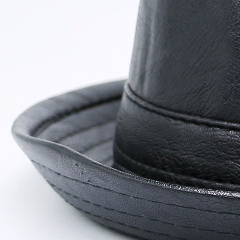 Classic Pork Pie Waterproof Leather Fedora Bucket Hat - image 2