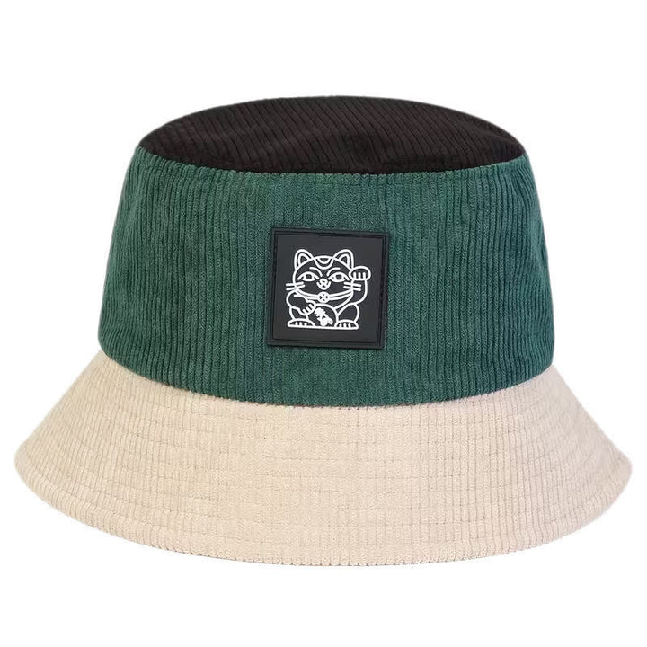 Color Block Lucky Cat Corduroy Foldable Bucket Hat - Ivory - M (22"-22 7/8") - image 3