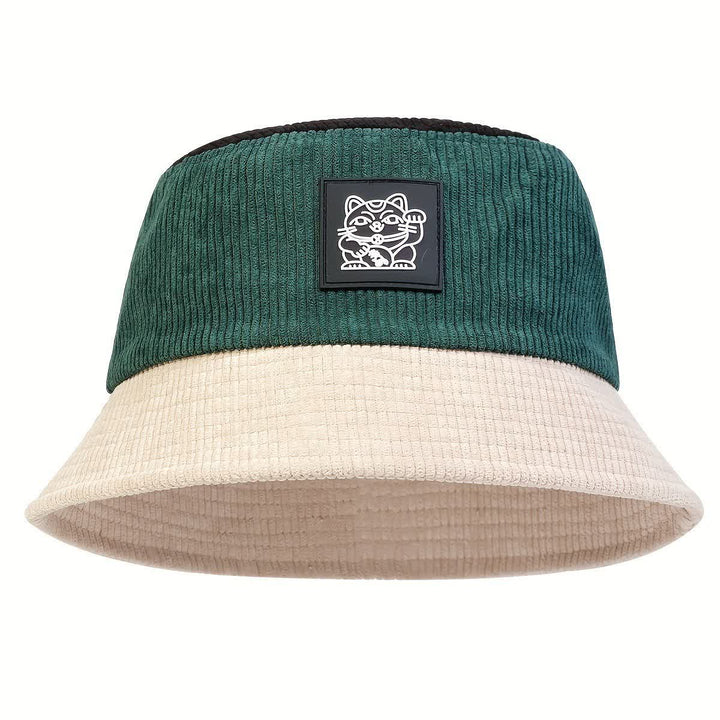 Color Block Lucky Cat Corduroy Foldable Bucket Hat - image 5