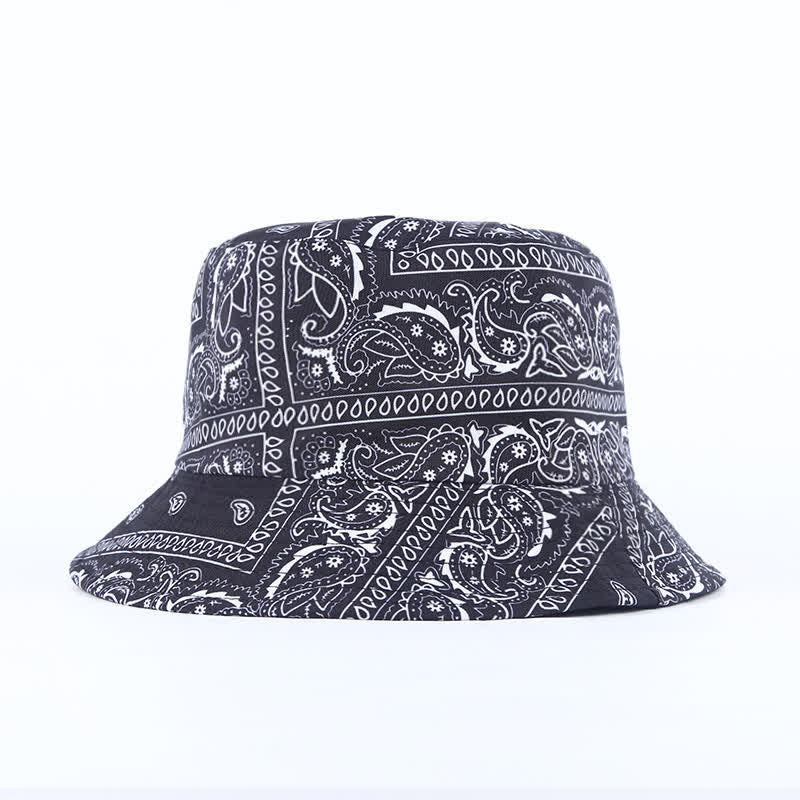 Unisex Paisley Pattern Reversible Fisherman Bucket Hat - Black - M (22"-22 7/8") - image 9