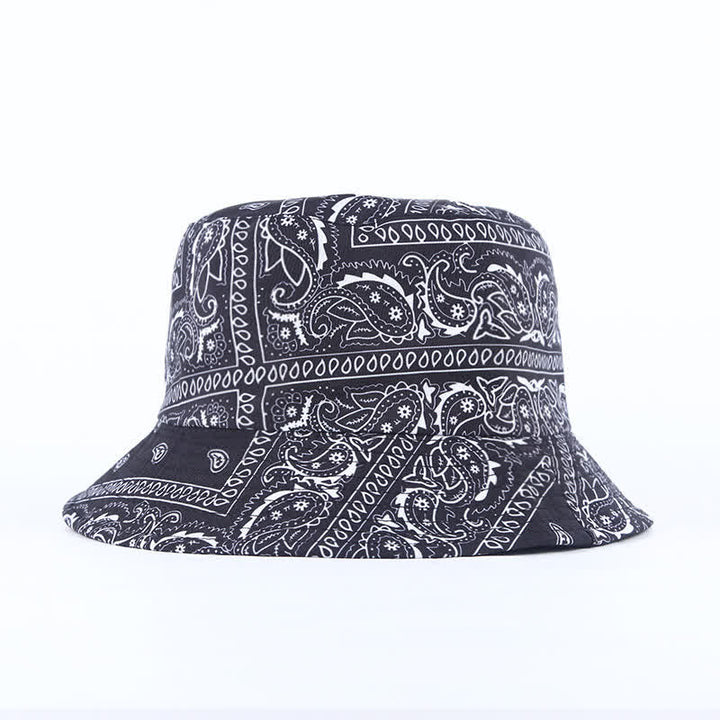 Unisex Paisley Pattern Reversible Fisherman Bucket Hat - Black - M (22"-22 7/8") - image 9