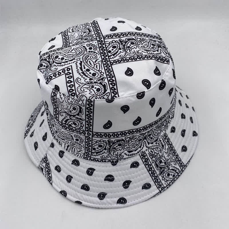 Unisex Paisley Pattern Reversible Fisherman Bucket Hat - White - M (22"-22 7/8") - image 10