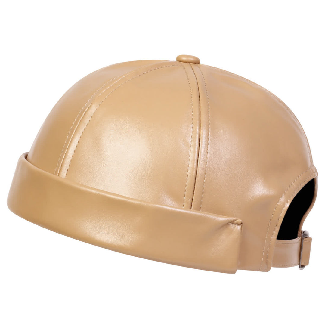 Minimalist Brimless Adjustable PU Leather Docker Cap - Khaki - Adjustable (22"-23 1/4") - image 4