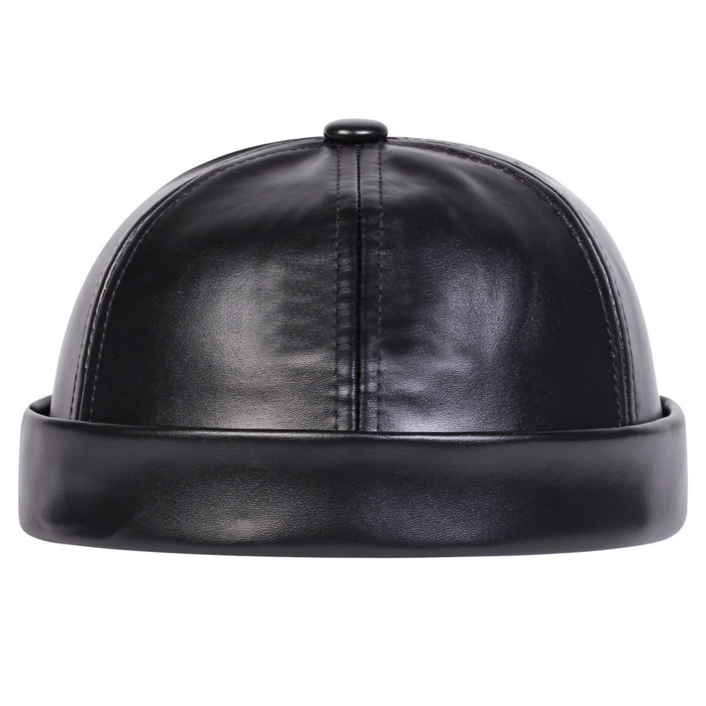 Minimalist Brimless Adjustable PU Leather Docker Cap - image 1